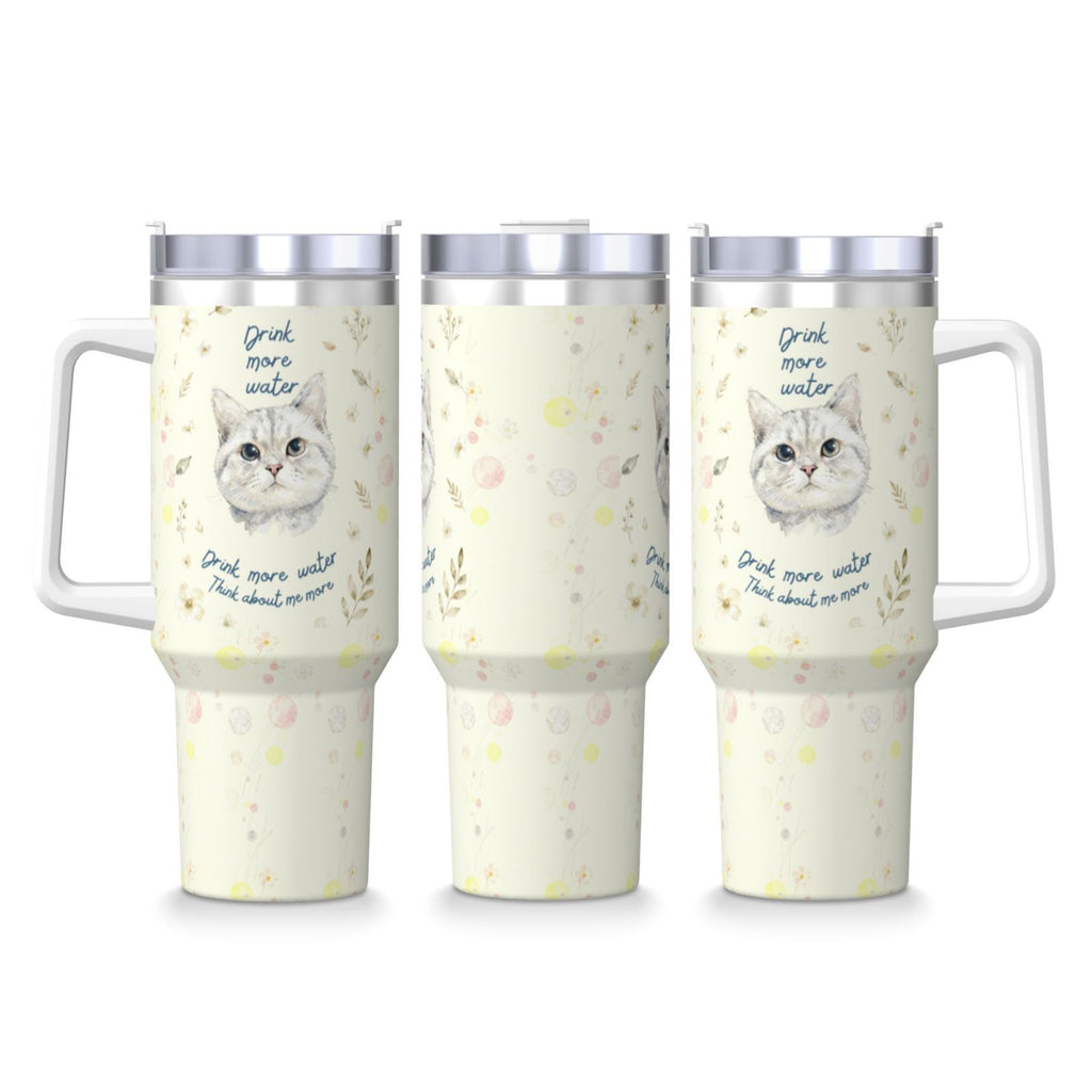 Custom Pet Portrait Insulated Tumbler with Straw  'Drink More Water' Motivational Design