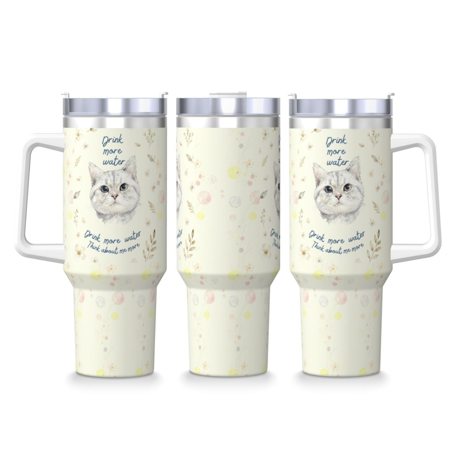 Custom Pet Portrait Insulated Tumbler with Straw  'Drink More Water' Motivational Design