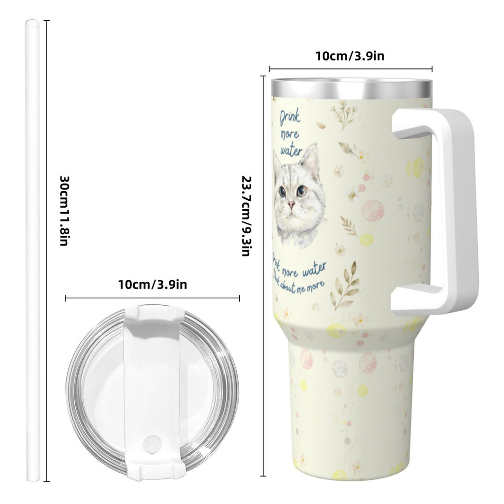 Custom Pet Portrait Insulated Tumbler with Straw  'Drink More Water' Motivational Design