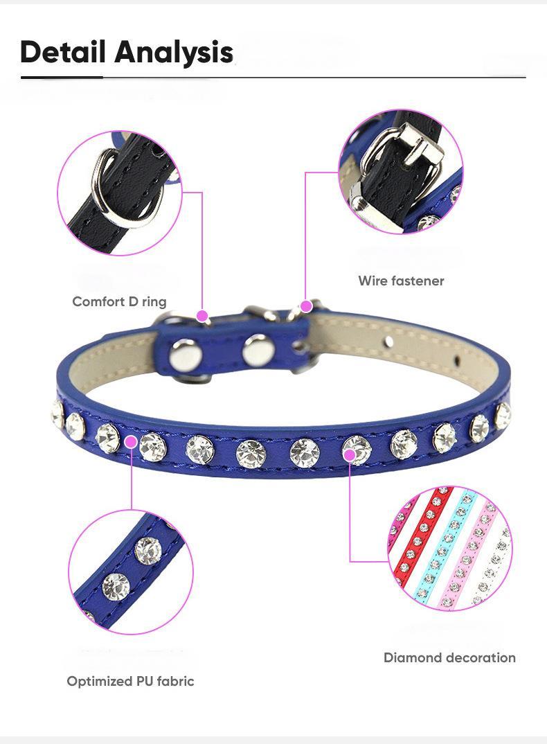 【COL - 002】Leather Diamond Casual Pet Collar - MaoMao - Paws