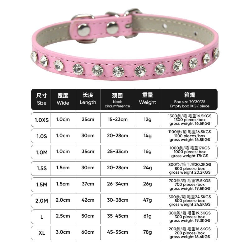 【COL - 002】Leather Diamond Casual Pet Collar - MaoMao - Paws