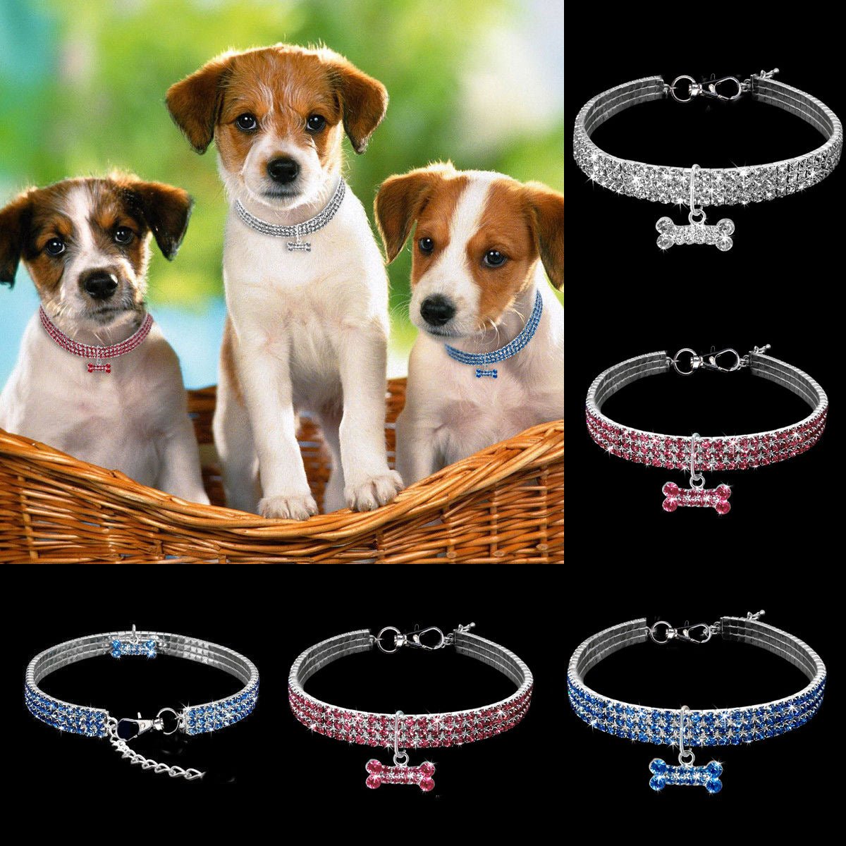 【COL - 015】3 rows of rhinestone crystal pet collars - MaoMao - Paws