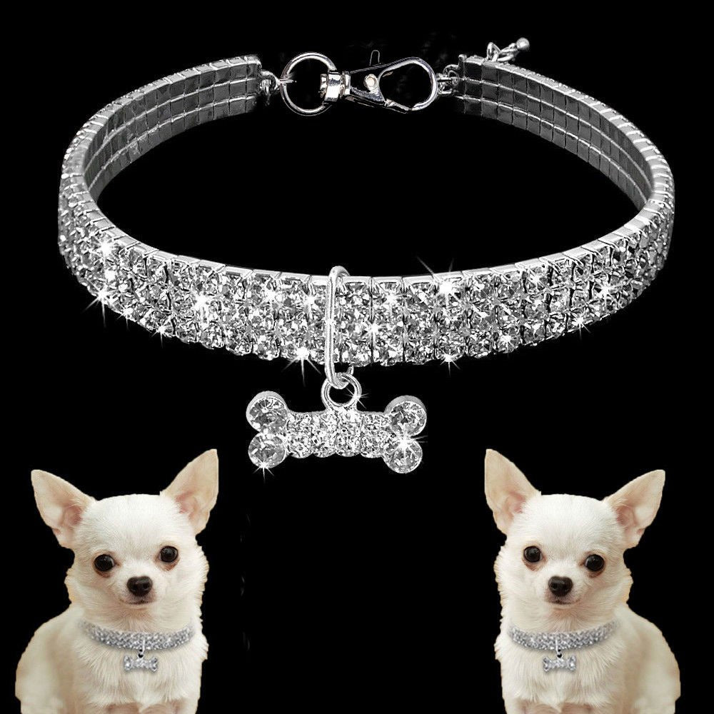 【COL - 015】3 rows of rhinestone crystal pet collars - MaoMao - Paws