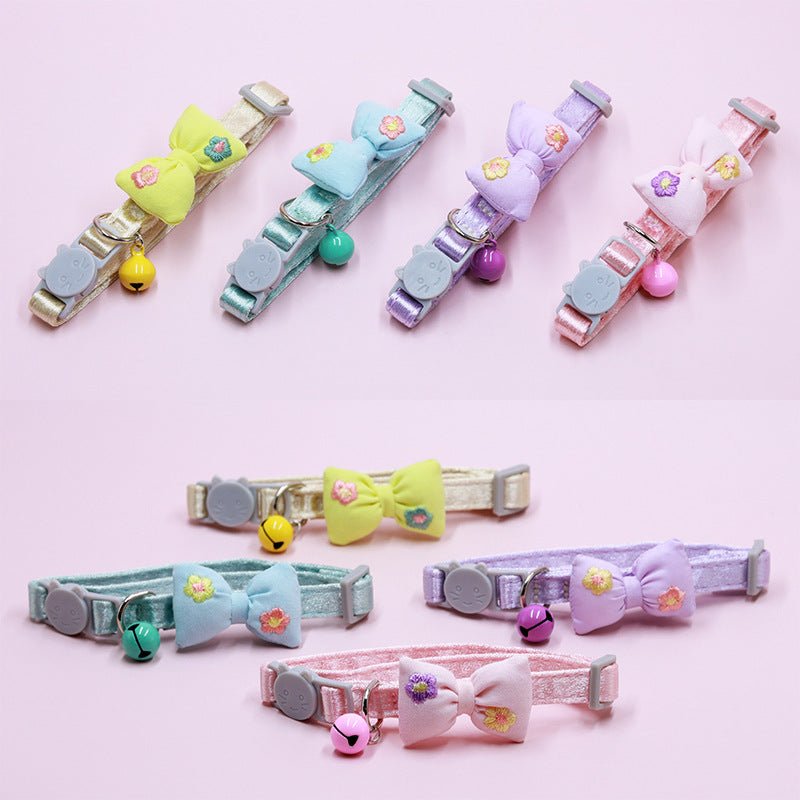 【COL - 023】Embroidered bow tie bell pet collar - MaoMao - Paws