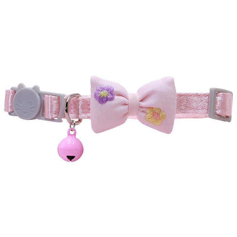 【COL - 023】Embroidered bow tie bell pet collar - MaoMao - Paws