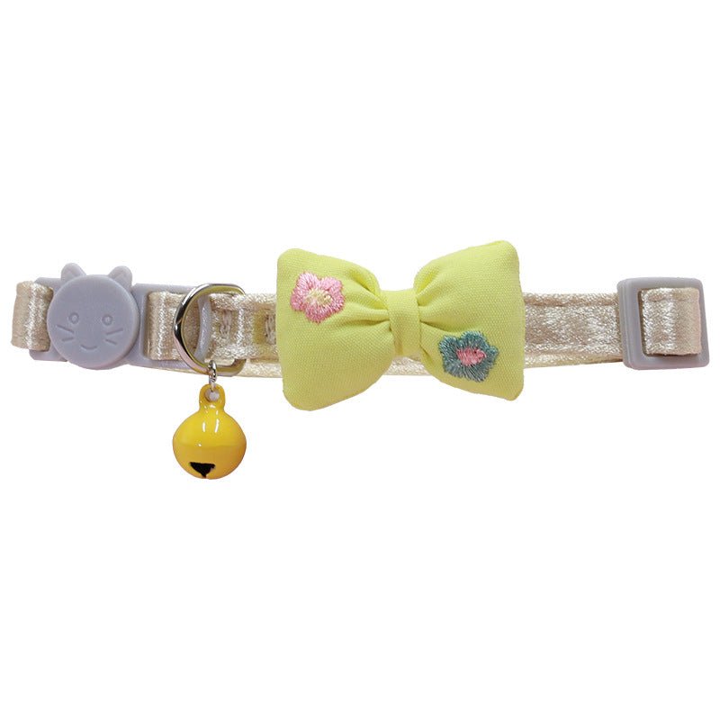 【COL - 023】Embroidered bow tie bell pet collar - MaoMao - Paws