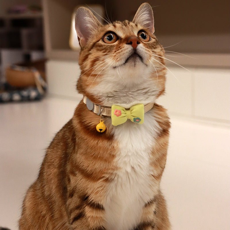 【COL - 023】Embroidered bow tie bell pet collar - MaoMao - Paws