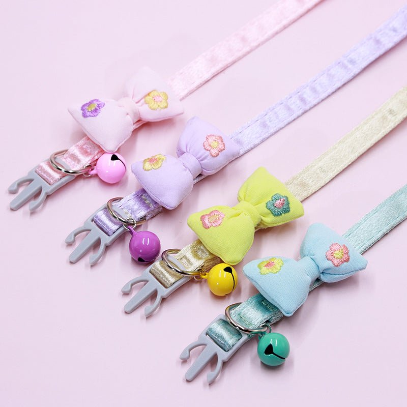 【COL - 023】Embroidered bow tie bell pet collar - MaoMao - Paws