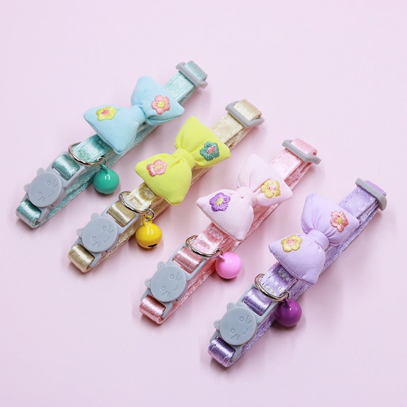 【COL - 023】Embroidered bow tie bell pet collar - MaoMao - Paws