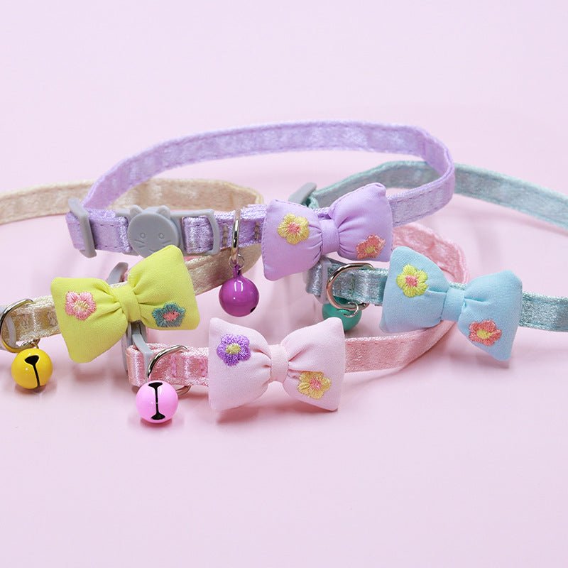【COL - 023】Embroidered bow tie bell pet collar - MaoMao - Paws
