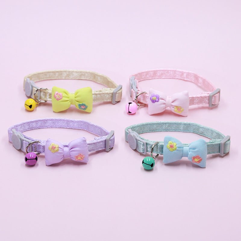 【COL - 023】Embroidered bow tie bell pet collar - MaoMao - Paws