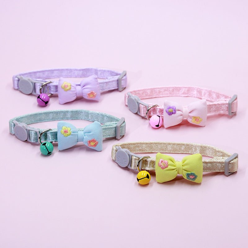 【COL - 023】Embroidered bow tie bell pet collar - MaoMao - Paws