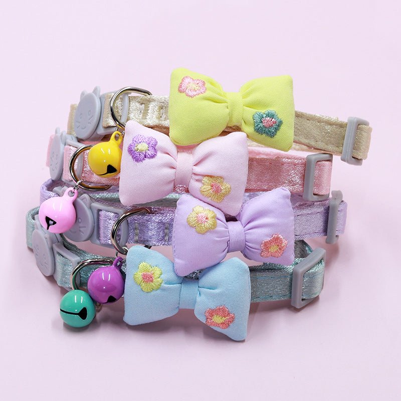 【COL - 023】Embroidered bow tie bell pet collar - MaoMao - Paws