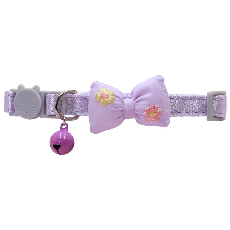 【COL - 023】Embroidered bow tie bell pet collar - MaoMao - Paws