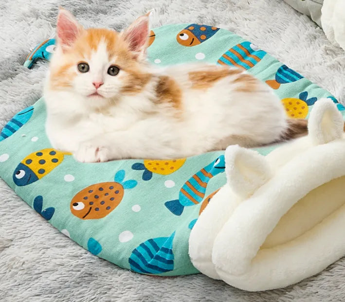 Wow! This cat sleeping bag is so warm!